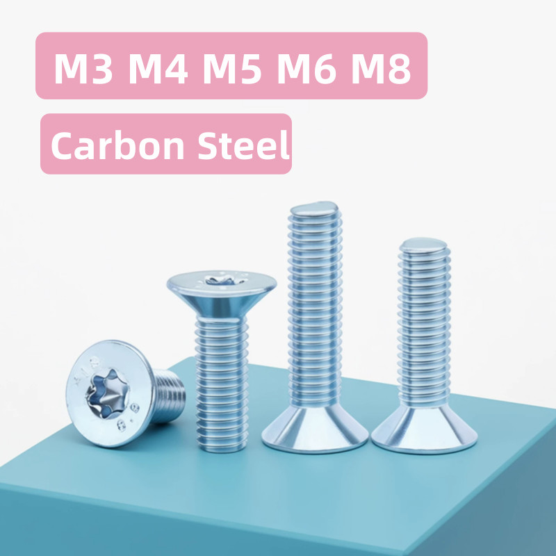 Lớp 8.8 Mạ kẽm xanh M3 M4 ~ M8 Thép Carbon Sáu lỗ Torx Vít đầu chìm phẳng GB2673