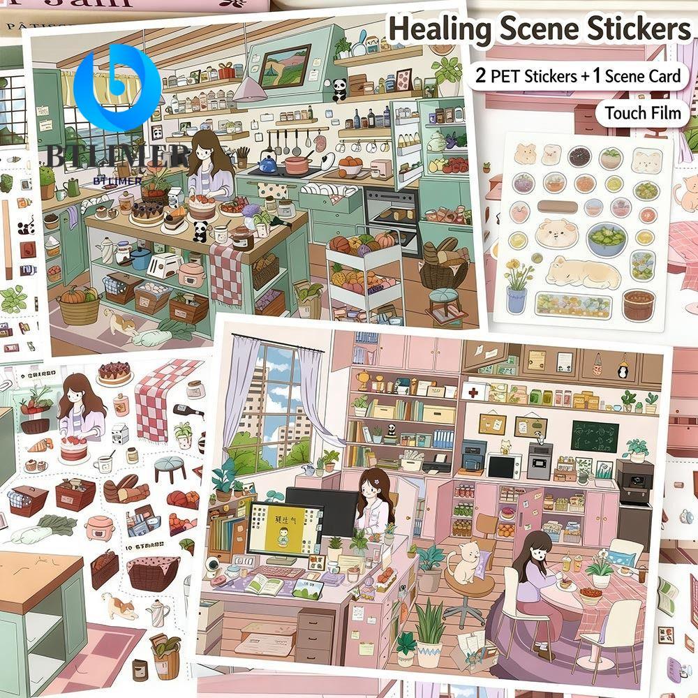 BTLIMER Pocket Scene Sticker, Công việc thoải mái Món tráng miệng Chủ đề Phong cảnh Nhãn dán, Sáng t