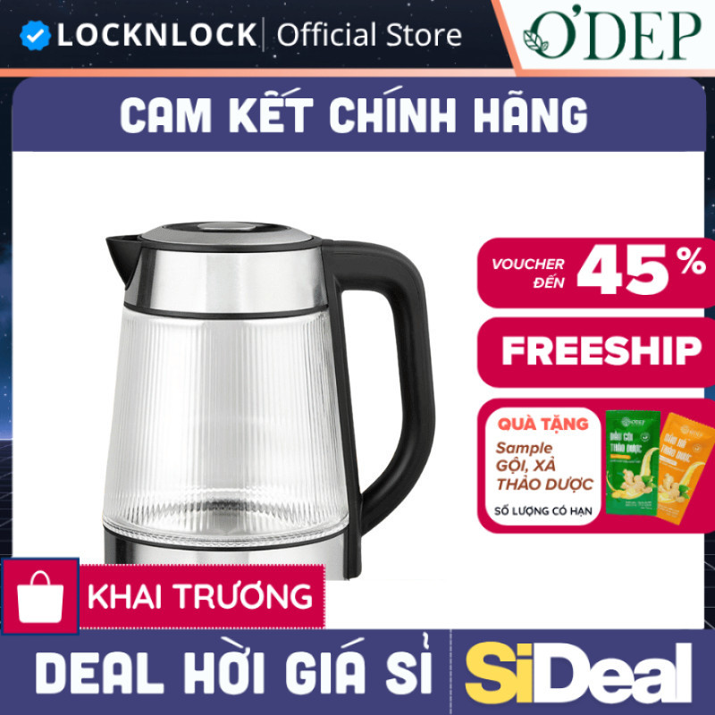Âm đun siêu tốc thủy tinh LocknLock thép không gỉ có lưới lọc và đèn Led 1.8L EJK256BLK - SIDEAL SIL