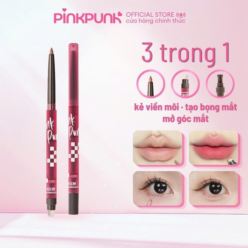 PINKPUNK Chì Kẻ Viền Môi Đa Năng Pinkpunk Magic Line 4in1 – Kẻ Viền Môi, Vẽ Bọng Mắt, Mở Góc Mắt, Tạo Khối Mũi