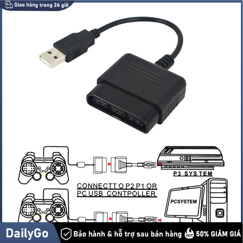 Dây cáp chuyển đổi controller PS2 sang USB cho PC Kết nối qua USB،Cắm là dùng،Giữ nguyên toàn bộ chứ