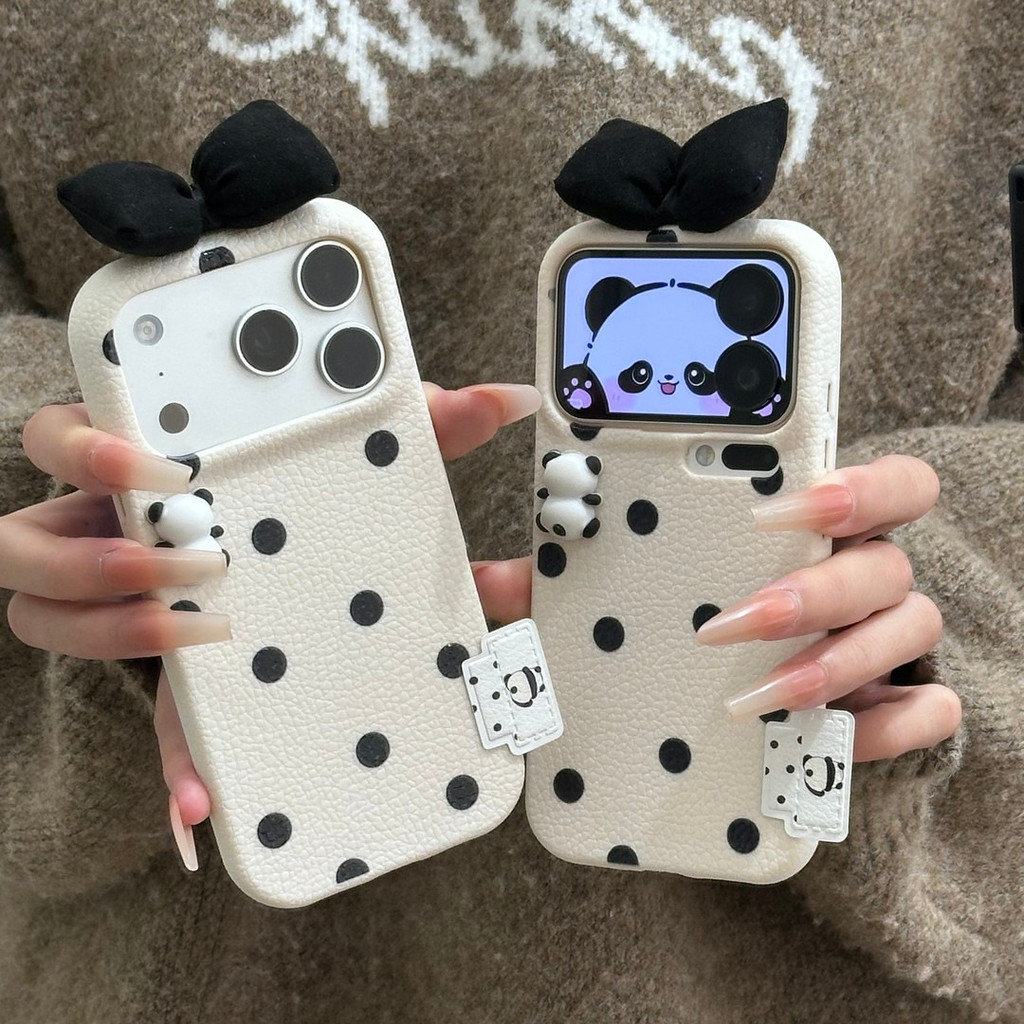 Ốp điện thoại họa tiết da IPhone17 Black Dot Panda Doll Apple 16 / 15 Soft Case 2.1