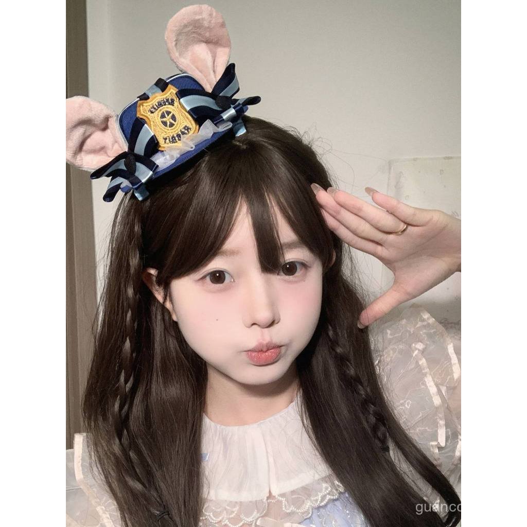 Dễ Thương Judy Rabbit Police Officer Theme Bunny Ears Hat Cho Cô Gái