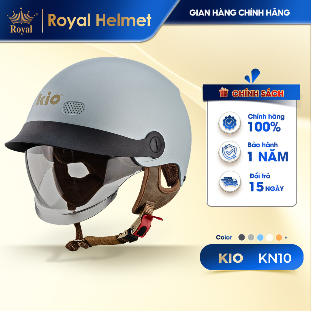 [Royal Helmet Store] Mũ Bảo Hiểm Nam Nữ Nửa Đầu Kio KN10K Có Kính Âm , Lưỡi Trai, Thông Gió, Lót Êm