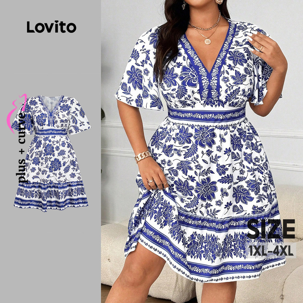 Lovito Váy Boho cho mùa Xuân/Hè màu xanh cho Phụ nữ LBL31119