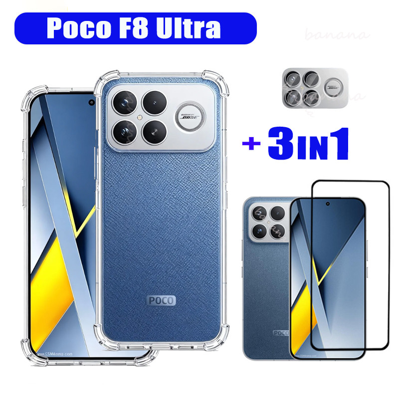 Ốp Silicon Mềm Trong Suốt Chống Sốc 3IN1 Poco F8 Cho Poco F8 Pro F7 M7 4G C85 C75 C71 Phim Kính Cườn