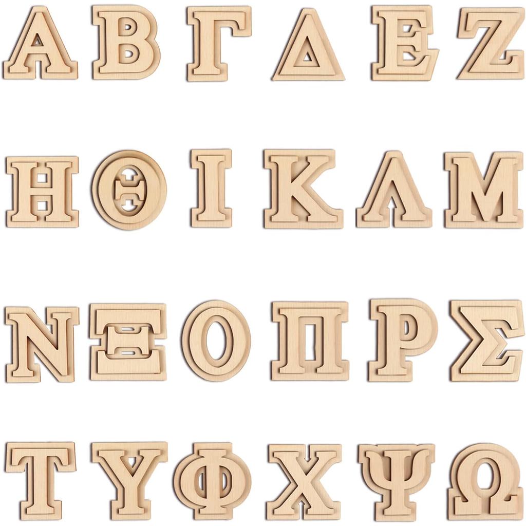 Chữ cái Hy Lạp bằng gỗ hai lớp 2 inch Gỗ chưa hoàn thiện Bảng chữ cái Hy Lạp Chữ cái 24 chiếc Chữ gỗ