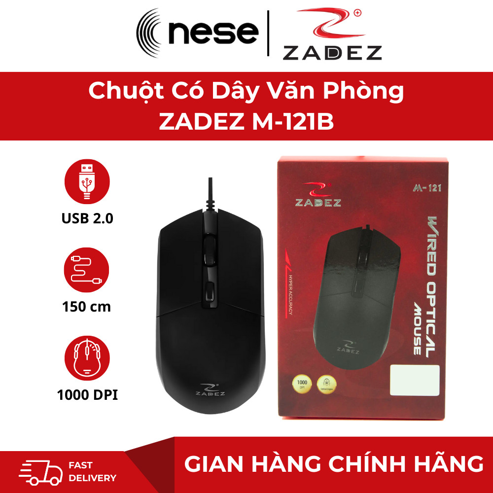 Chuột Có Dây ZADEZ M-121B - Bền bỉ, 1000DPI Chính Xác, Thiết Kế Ergonomic