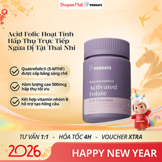  Viên Uống Bổ Sung Acid Folic 5-MTHF & Vitamin B Cho Mẹ Bầu - PERDAYS Activated Folate - Lọ 60 Viên 