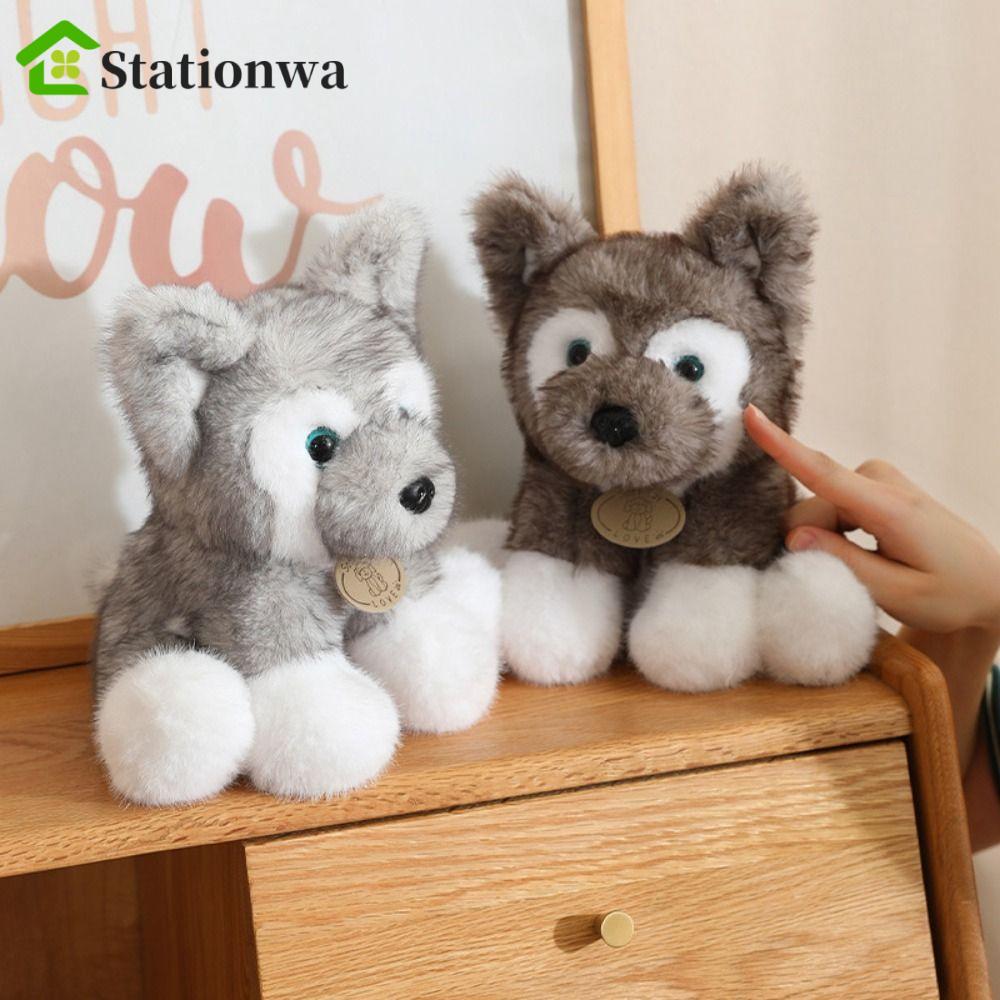 STATIONWA Huksy Búp bê sang trọng, Đồ chơi sang trọng cho chó ngồi tai lớn Wolfdog, Đồ chơi Raccon s