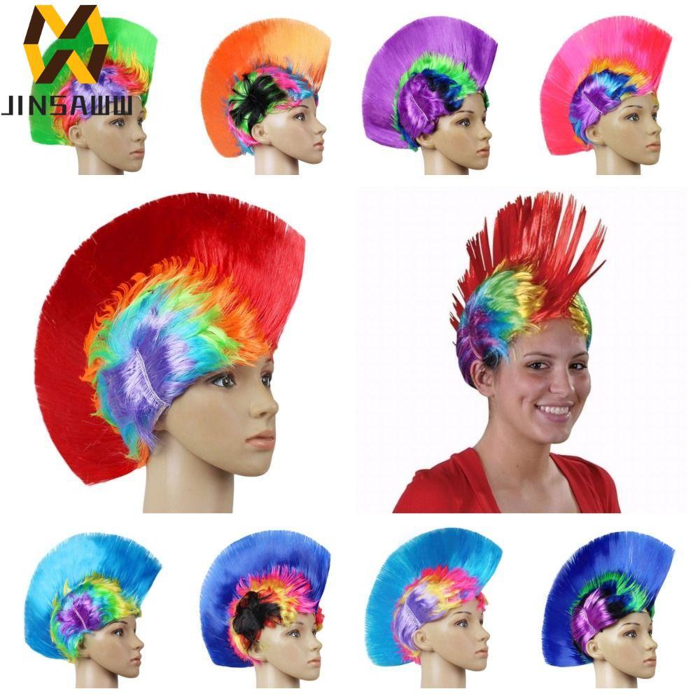 Tóc giả mohican lông tơ vô hình ngộ nghĩnh, màu cầu vồng tự nhiên cho tiệc Halloween punk