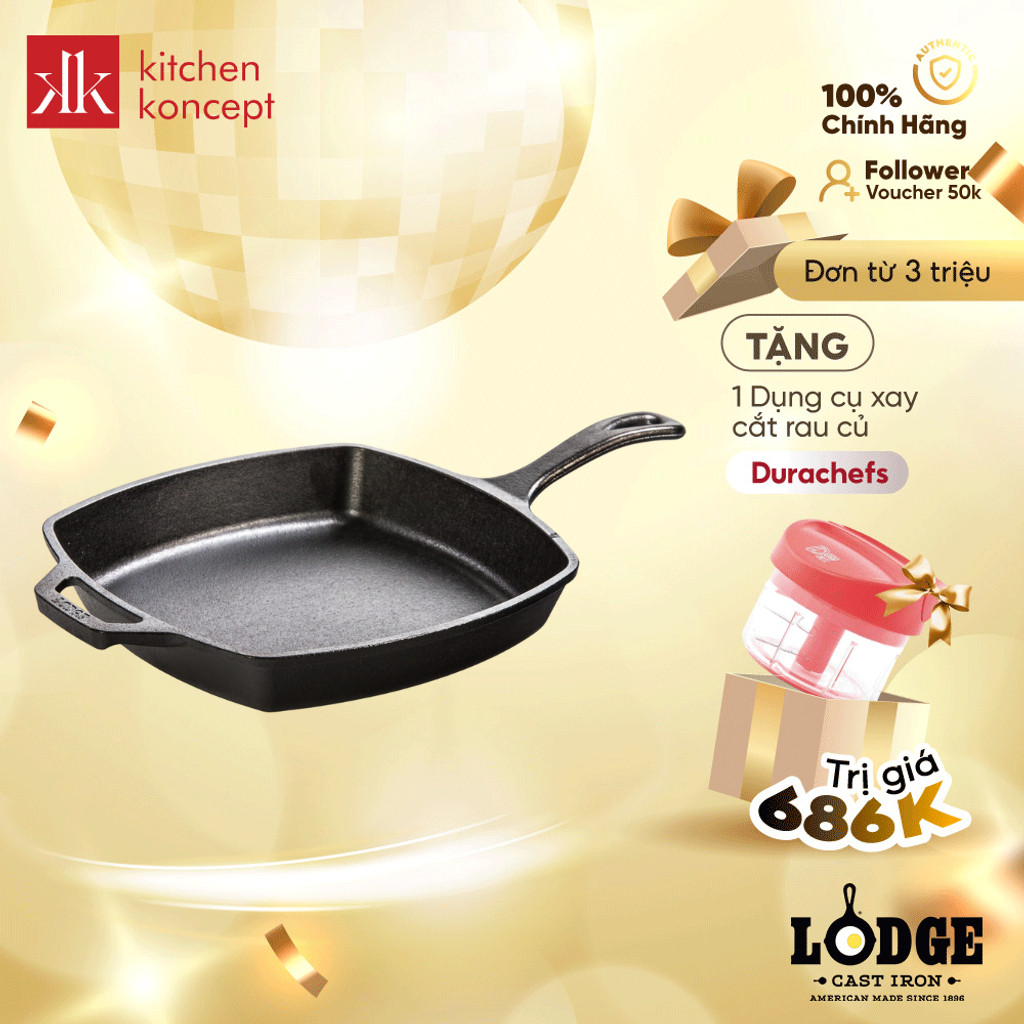 Lodge – Chảo gang hình vuông – 26cm