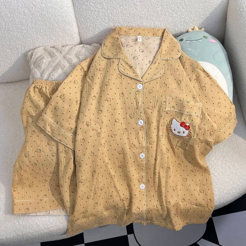 New Polka Dot Hello Kitty Summer Pajamas Women's Short Sleeve Thin Suit Cute Loungewear Can Be Worn 