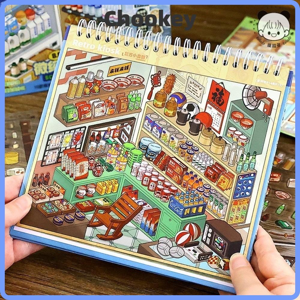 Nhãn dán cảnh cửa hàng RODAROLA, Nhãn dán phong cảnh cỡ lớn PET, 10 cảnh 33 tờ Nhãn dán xếp chồng dễ
