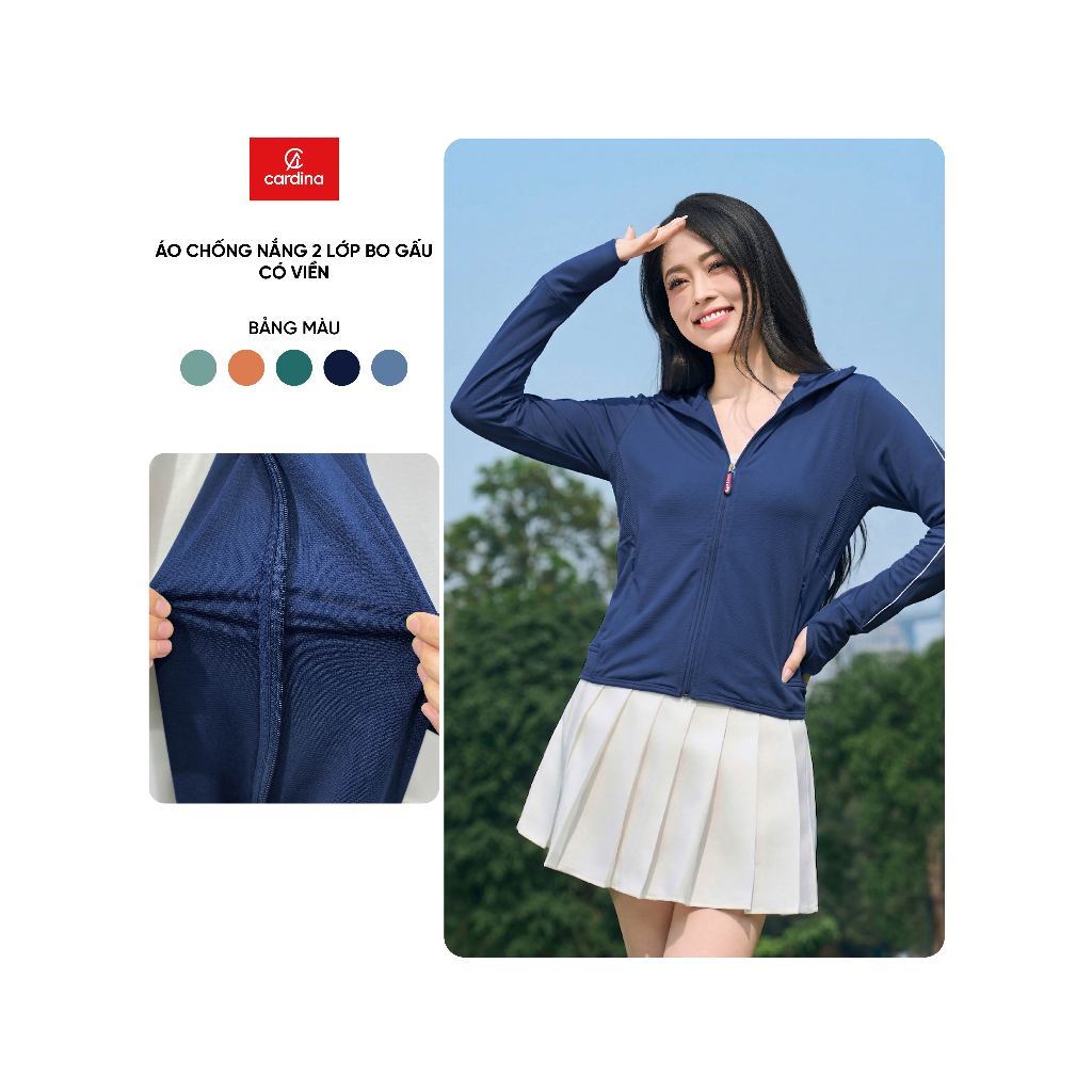 Áo Chống Nắng Nữ 𝐂𝐀𝐑𝐃𝐈𝐍𝐀 2 Lớp Chất Thun Lạnh Nhật Cao Cấp Viền Thể Thao Chống Tia UV 2NF02