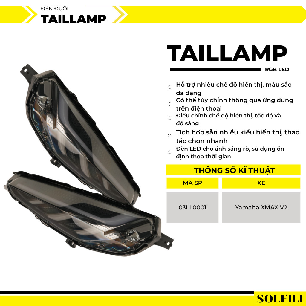 Đèn Đuôi LED Solfili Cho Yamaha XMAX V2 – Plug & Play – Điều Khiển Bằng App Đổi Màu Theo Sở Thích >>