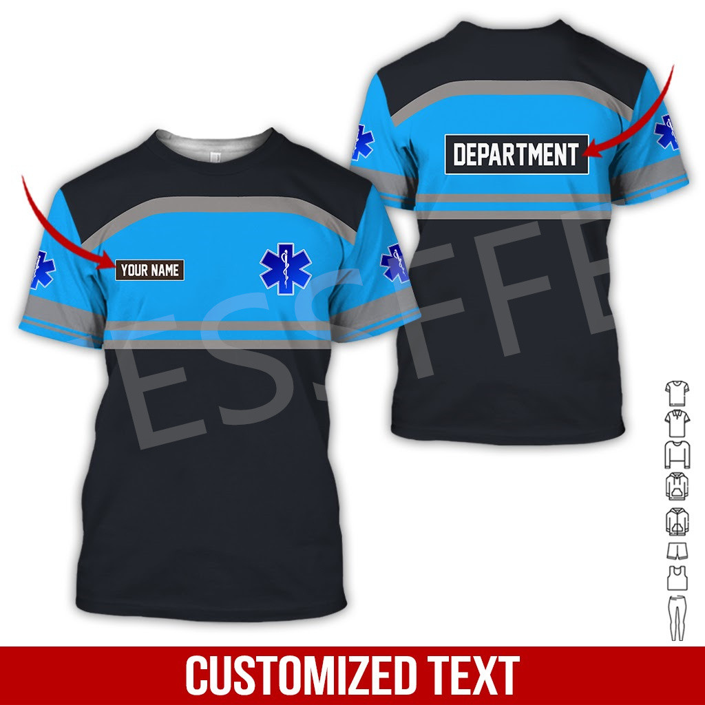 NewFashion Tùy Chỉnh Tên Cosplay EMS Paramedic EMT Công Nhân Retro Áo Sơ Mi Retro 3DPrint Mùa Hè Cổ 