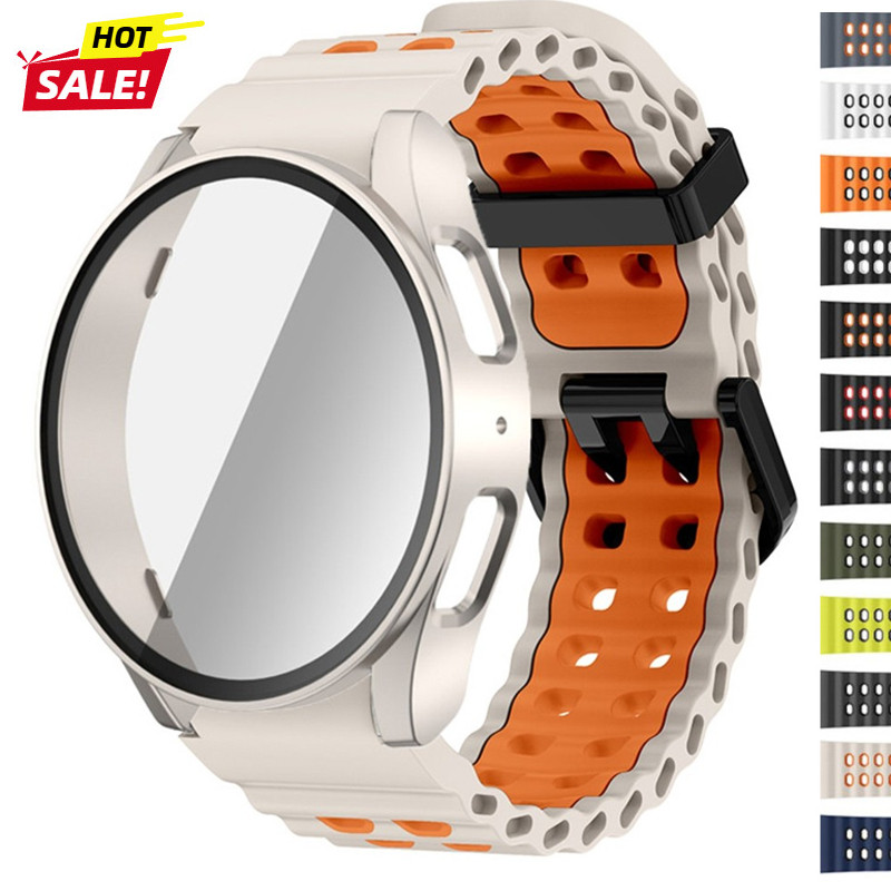 Dây đeo silicon kép + Vỏ cho Samsung Galaxy Watch 7 44mm 40mm Vỏ bảo vệ màn hình cho Galaxy Watch 7 