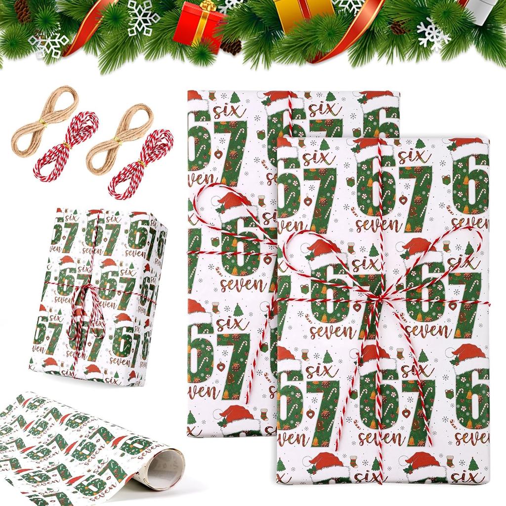 2 Chiếc 67 Giấy Gói Giáng Sinh, 67 Meme Gói Quà Giáng Sinh, Gói Quà Ngày Lễ Vui Nhộn 2026, Giấy Gói 