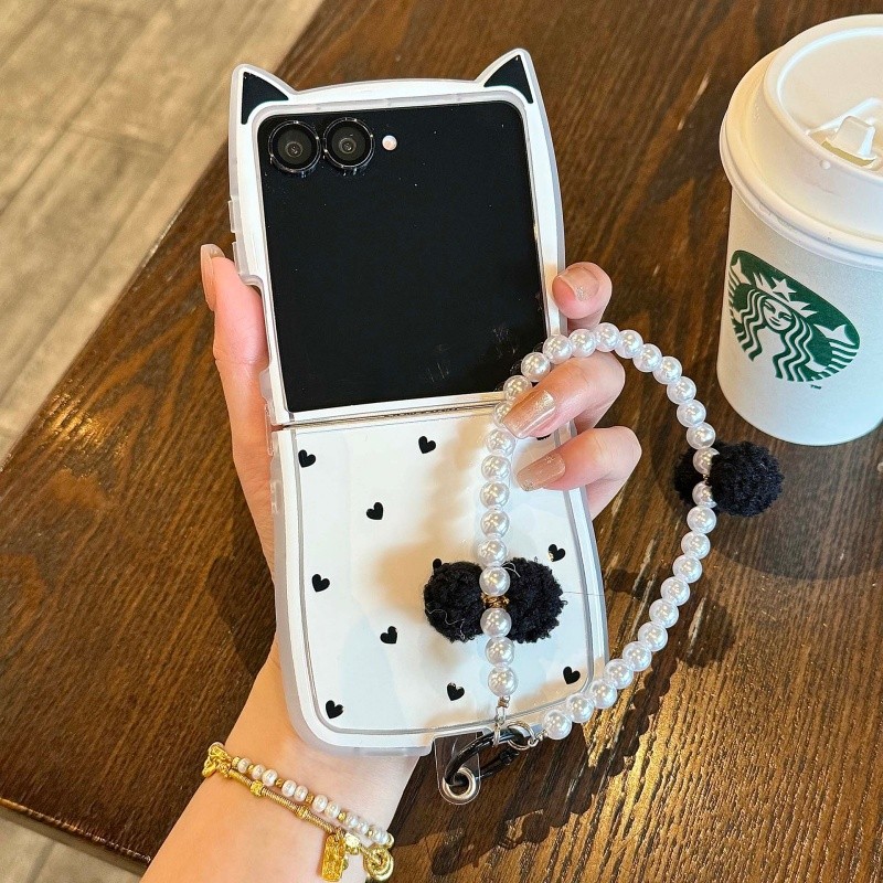 INS Simple Polka Dot Love Cat Ear Vỏ điện thoại cho Samsung Galaxy Z Flip 7 Flip 7 Flip 7FE Z Flip 6