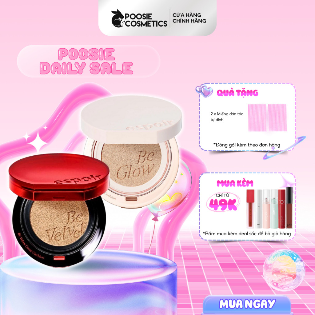 [Tem phụ] Phấn Nước Espoir Pro Tailor Be Velvet Cover Cushion SPF34 PA++ - Kèm Lõi Refill, Cushion E