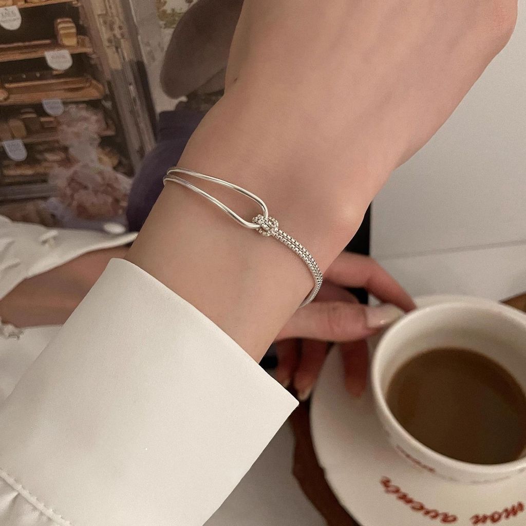 Recommended by the Seller#In Stock Simple Design Knot S925Pure Silver Bracelet for Women2024New Kore