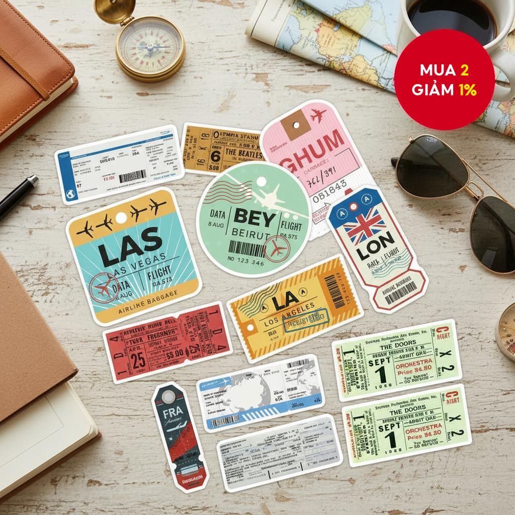 40 miếng dán vé máy bay retro - Decal vinyl chống nước cho ốp điện thoại, hành lý & mũ bảo hiểm (chủ