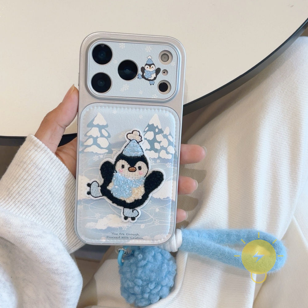 Phone Case For iPhone 17 Pro Max 16 15 14  Accessories TPU Chain Penguin Goose Embroidery Pendant Ae