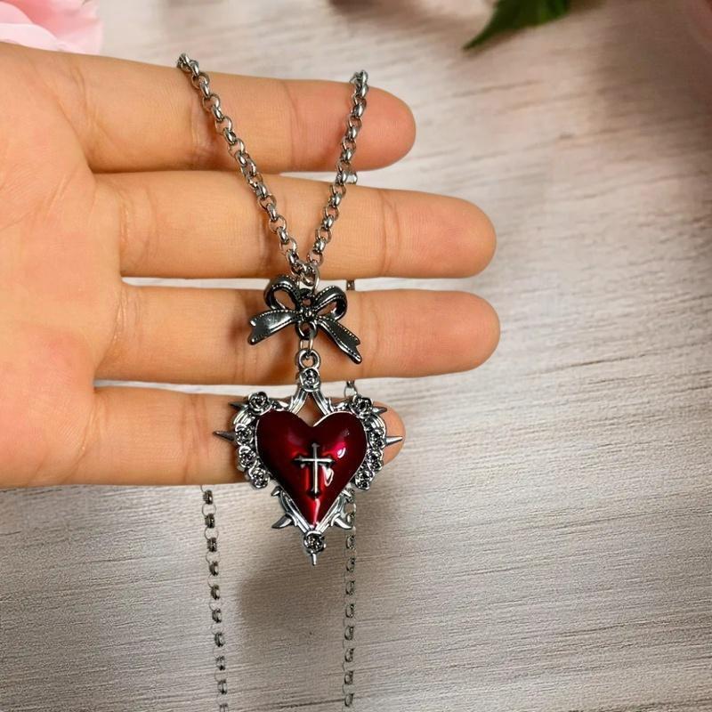 Vòng cổ chữ thập nơ trái tim Gothic vintage, phù hợp style punk và gothic