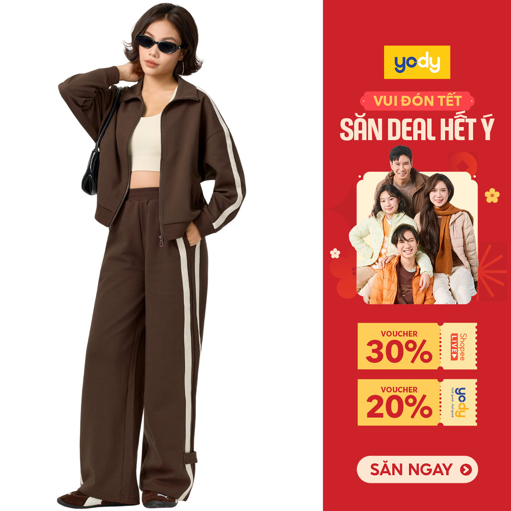 Bộ Đồ Nữ Set Áo Khoác Quần Suông Phối Màu Trẻ Trung Năng Động YODY WCSL25F056