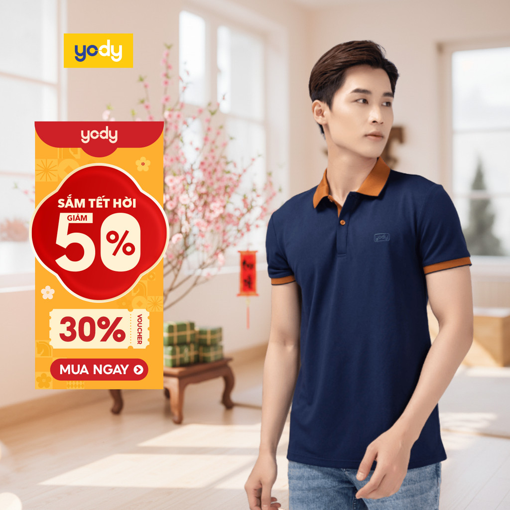 🌸SALE TẾT🌸 Áo polo nam s.cafe pique phối nẹp YODY khử mùi kháng mùi cơ thể thấm hút mồ hôi APM3635