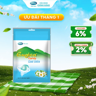  Kẹo ngậm the mát thảo dược EUGICA CANDY COOL EXTRA  Túi zip 15 viên  