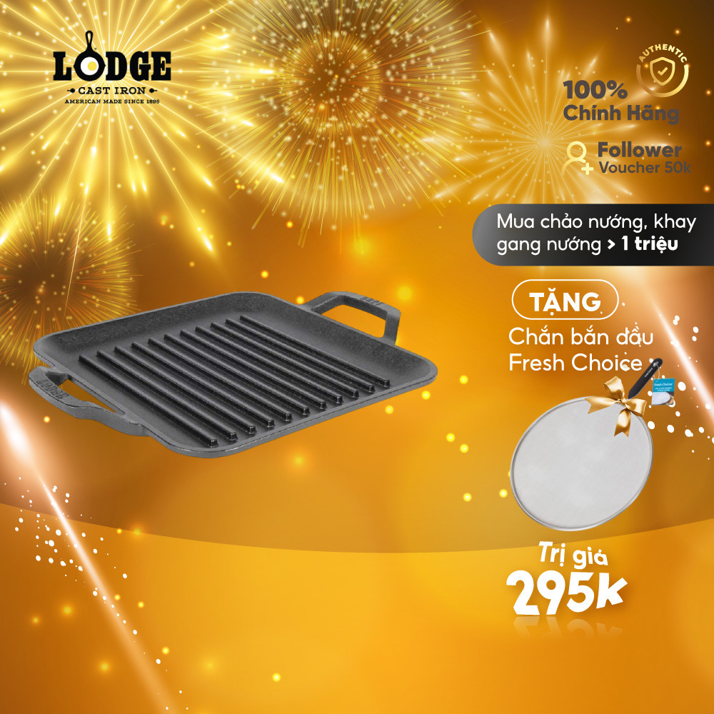 Lodge - Chảo gang nướng hình vuông - 28cm