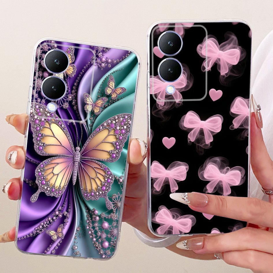 Ốp Lưng Cho Vivo Y17s 2023 Bao Bướm Thời Trang Nơ Mềm Mại Trong Suốt Silicon Ốp Lưng Điện Thoại Vivo