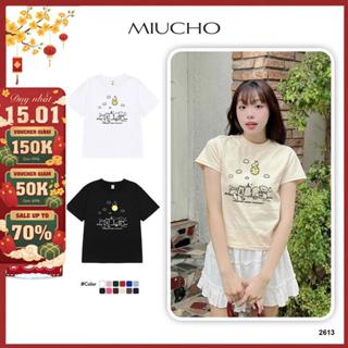  Áo baby tee nữ hình thú đáng yêu 2613 Miucho tay ngắn cổ tròn vải cotton thoáng mát in mix 