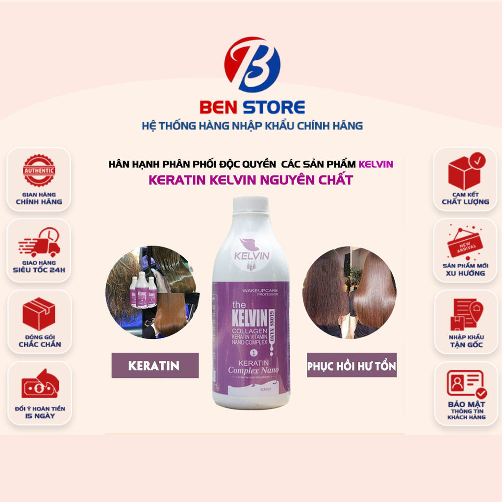 [CHÍNH HÃNG] Keratin Nguyên Chất Kelvin 800ml – Phục Hồi Tóc Hư Tổn, Tóc Tẩy Khô Xơ, Bông Xù, Mỏng Y