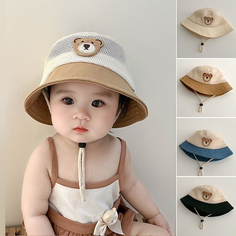 AC6 Mũ vành lưới mùa hè hình gấu thoáng mát cho bé 1 - 3 tuổi
