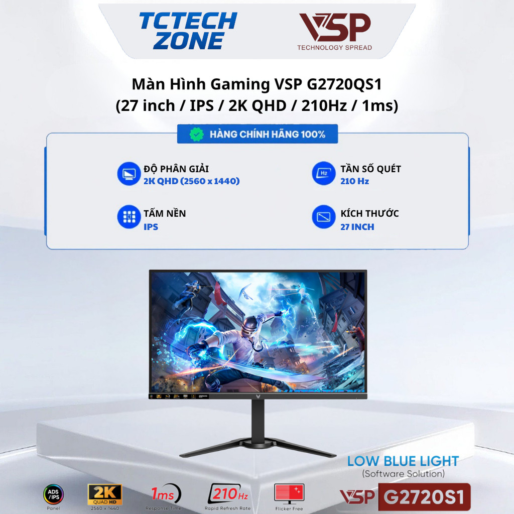 Màn Hình VSP G2720QS1  (27 inch / 2K / IPS / ELED / 1.07 tỷ màu / 210Hz / 1ms) Chính Hãng 100%