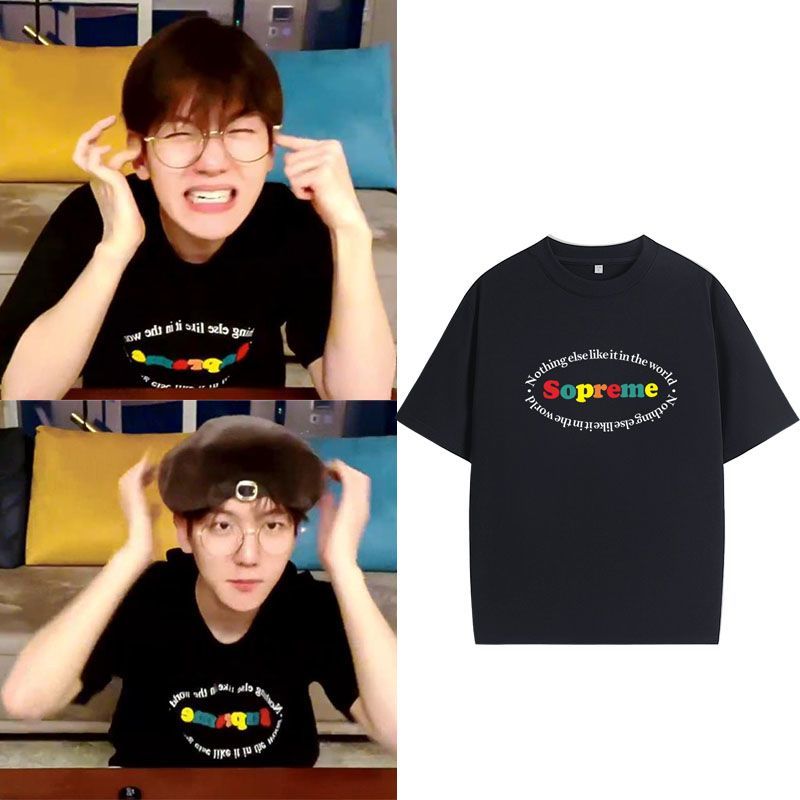 EXO Biên Bá Hiền BAEKHYUN cùng loại quần áo lỏng lẻo tinh khiết cotton in áo thun tay ngắn nam nữ