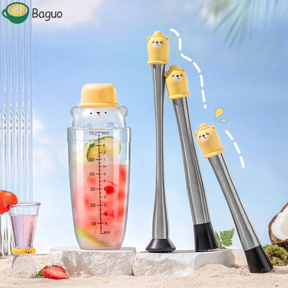 Baguo Búa nghiền chanh BAGUO, có cân Chai lắc bền, Barware Bear Pattern Leakproof Measure Cup Barten