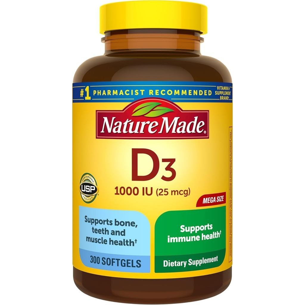 Nature Made Vitamin D3 1000 UI (25mcg) - Viên nang mềm bổ sung vitamin D hỗ trợ xương, răng, cơ bắp 
