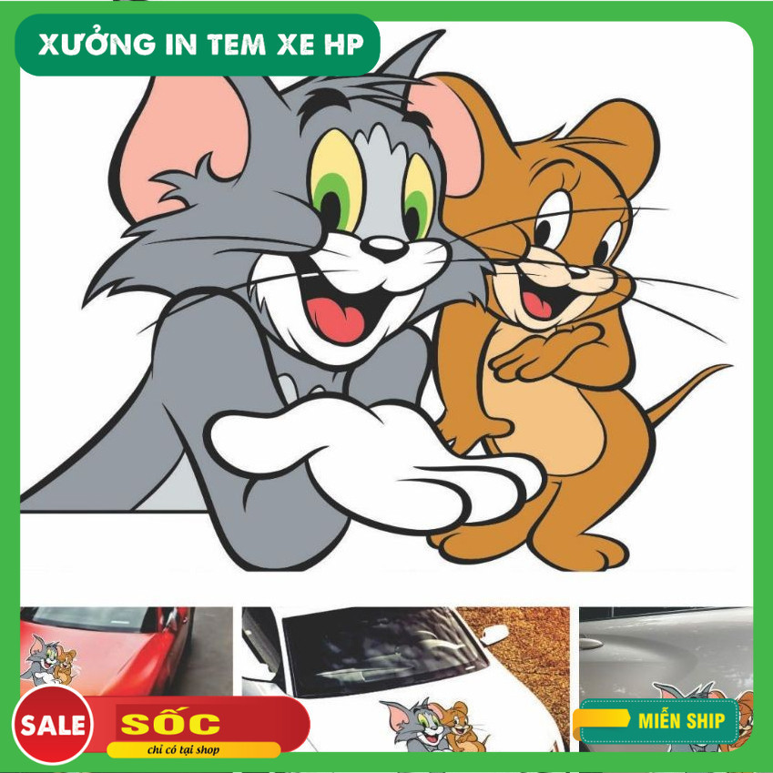Hình dán decal tomm&jerryy nhiều kích thước - decal ngoài trời kháng nước dán xe ô tô, xe máy, xe đạ