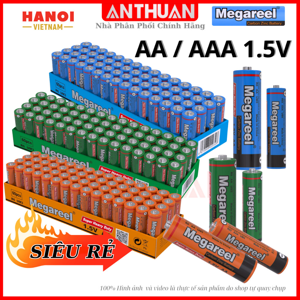 Hộp 60 viên Pin Tiểu Đũa Pin AA / AAA Carbon R6 / R03 Megareel / SealPower 1.5V 2A 3A giá tốt.