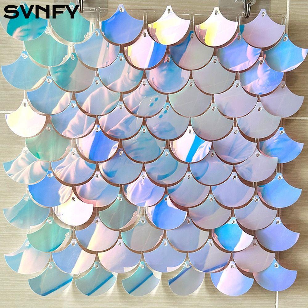 SVNFY Sequin Panel Trang trí tường, Shimmer Fish Scale Shaped Trang trí sinh nhật Sequin Backdrop, T