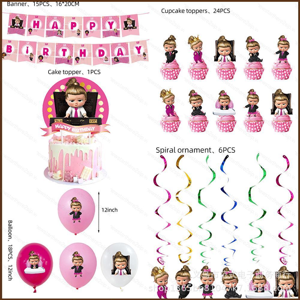NP2 Pink The Boss Baby Theme trẻ em trang trí tiệc sinh nhật biểu ngữ bánh topper bóng cung cấp PN2