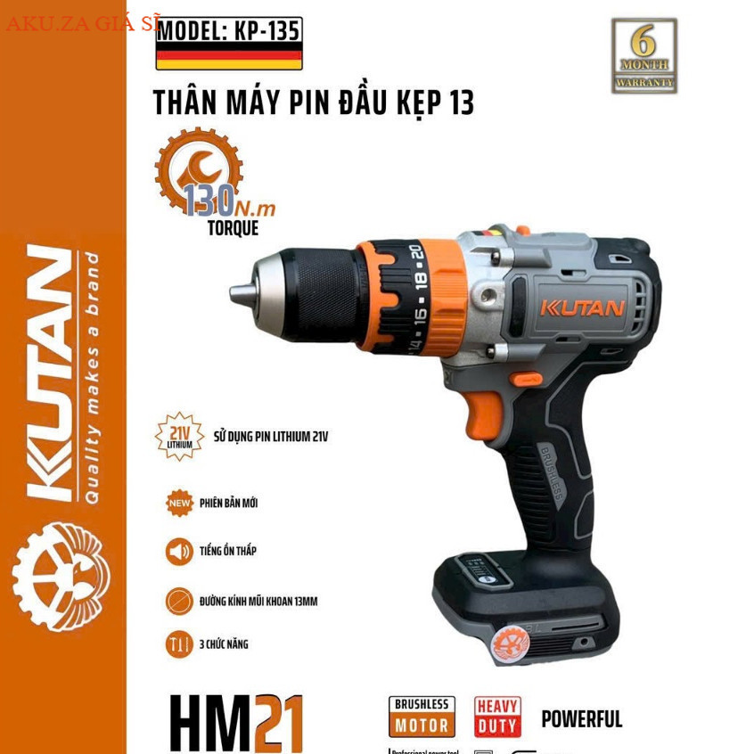 Máy khoan pin 3 chức năng KUTAN KP-135   LỰC 135NM  Không chổi than . 3 chức năngchaan makita m21 ak