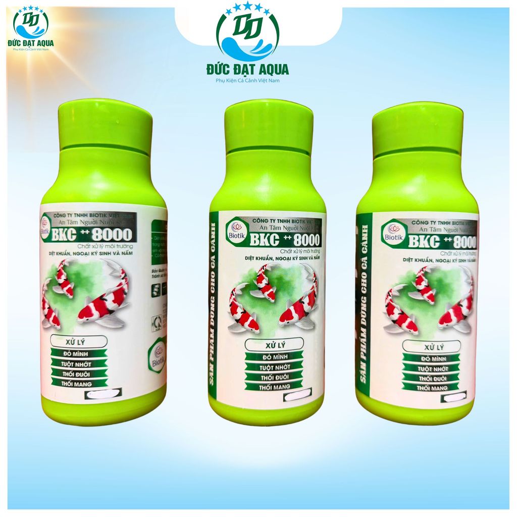 BKC ++ 8000 XỬ LÝ đỏ mình, tuột nhớt, thối đuôi, thối mang, nấm, trên cá. 250ml sản phẩm của biotik