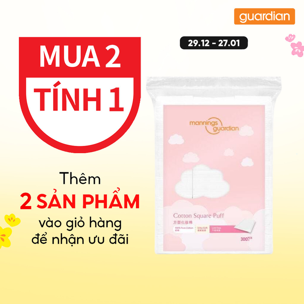 Bông Tẩy Trang Vuông Mannings Guardian Cotton Square Puff 300 Miếng