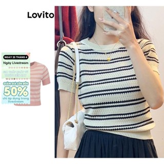  Lovito Áo dệt kim cổ tròn sọc mùa xuân hè thông thường dành cho nữ LNE13021 