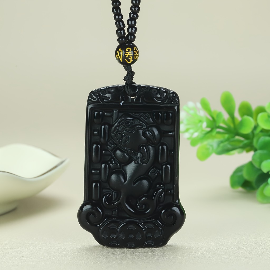 Vòng cổ thẻ Obsidian Pixiu mờ Obsidian